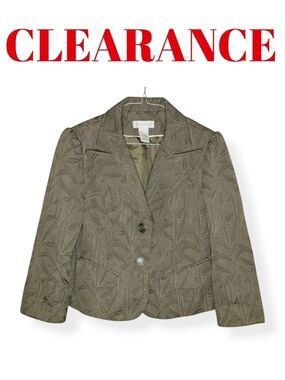 Worthington Green Taupe Textured Blazer Leaf Pattern Classic Women Jacket Size 6
